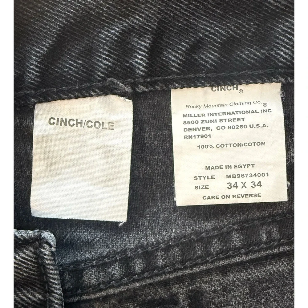 Cinch Cole Jeans Men's 34X34 Black Faded Western Outdoor Workwear Pants Logo
